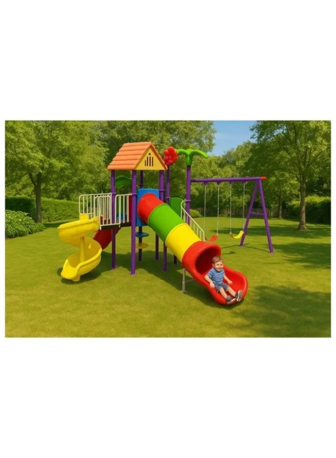 MYTS Deluxe Playset with 2 Swings & 3 Slides | Outdoor Kids Playground Set | Large Backyard Activity Center – 600 × 360 × 270 cm - Image 2